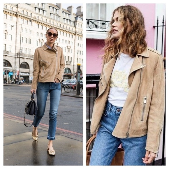 Anine Bing / suede leather  beige biker Benjamin Moto Jacket XS - Picture 1 of 9